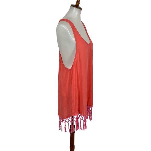 Victorias Secret Coral Fringe Hem Tank Cover Up Pocket Detail Small Beach Boho - Picture 2 of 5